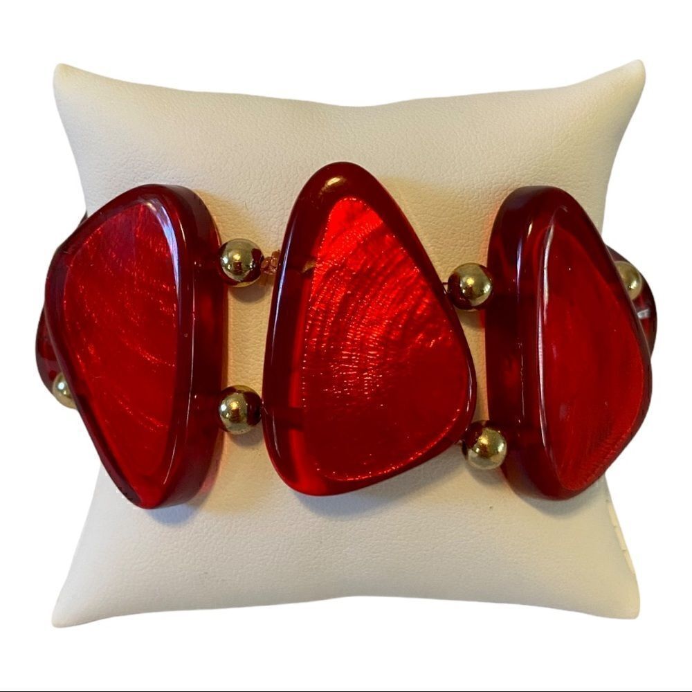 Style & Co Red Resin & Gold Bead Stretch Bracelet.